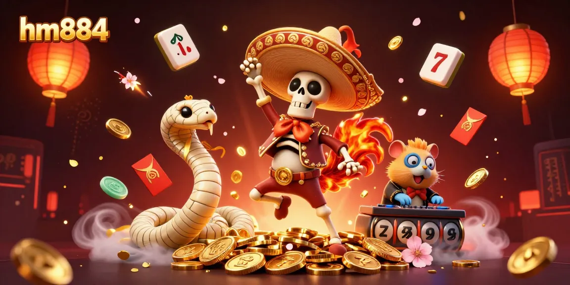 Engage with hm884's thrilling slot games featuring vibrant characters and dynamic casino elements.