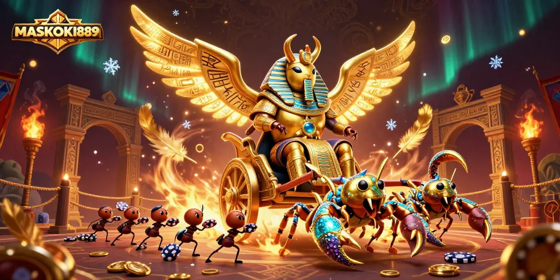 Join the adventure with MASKOKI889, featuring a colossal scarab beetle and golden scorpions.