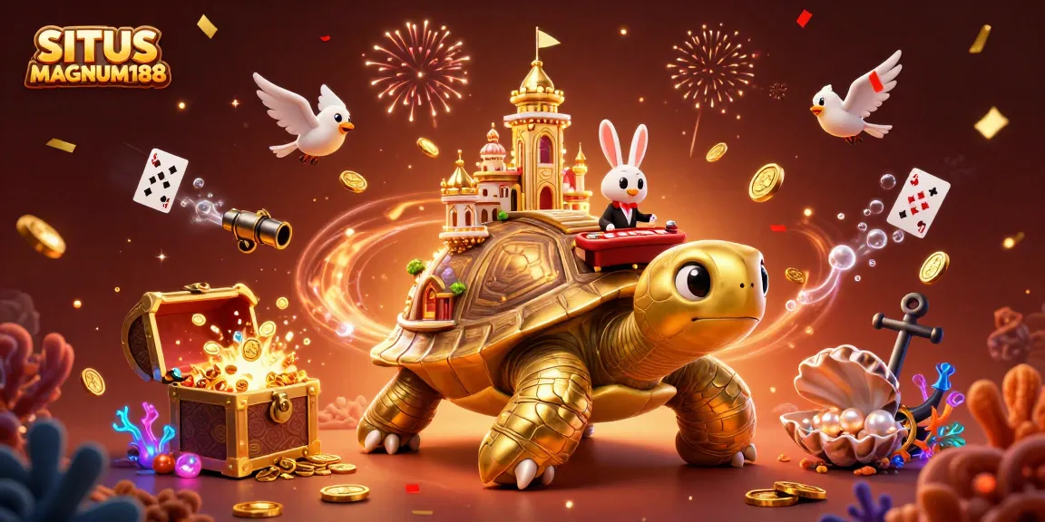 SITUS MAGNUM188 players enjoying vibrant casino atmosphere with gold coins and treasures.