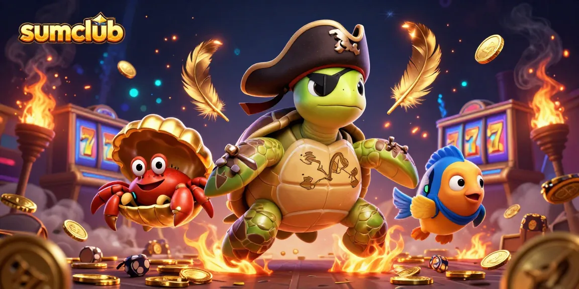 Engage with sumclub's vibrant casino experience featuring a pirate turtle and exciting game elements.