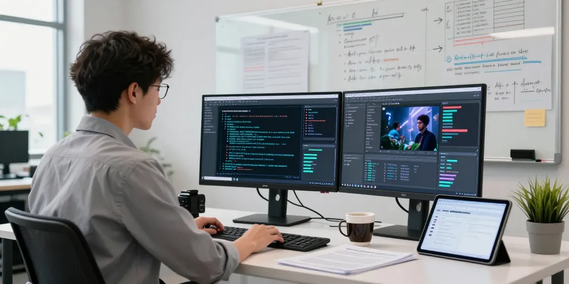 Data scientist analyzing AI image detector technology in a modern workspace.