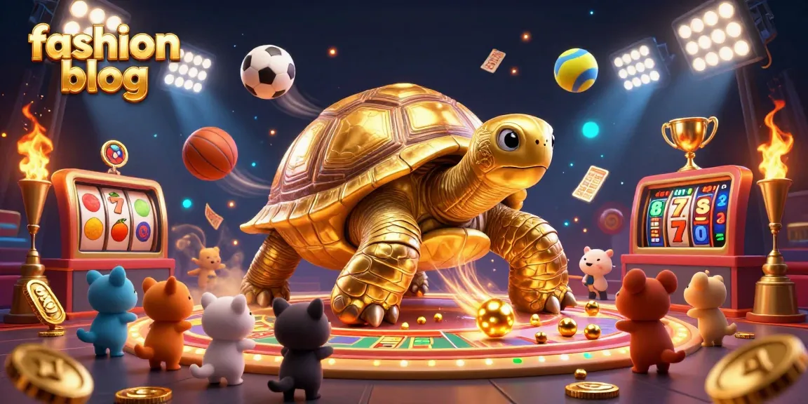 Engage with the ultimate fashion blog casino adventure featuring a golden tortoise pinball machine surrounded by vibrant games.