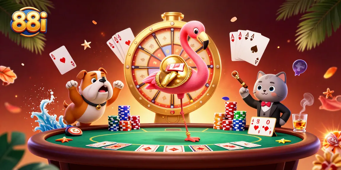 Experience thrilling gaming at 88i with gaming host, excited contestants, and vibrant casino elements.