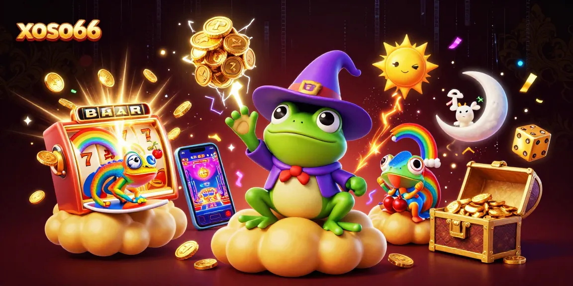 xoso66 unleashes golden coins in a vibrant 3D lottery scene with magical creatures.