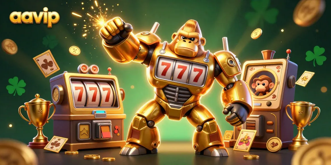 AAVIP provides thrilling casino entertainment with dynamic slot machines featuring a golden gorilla mech.