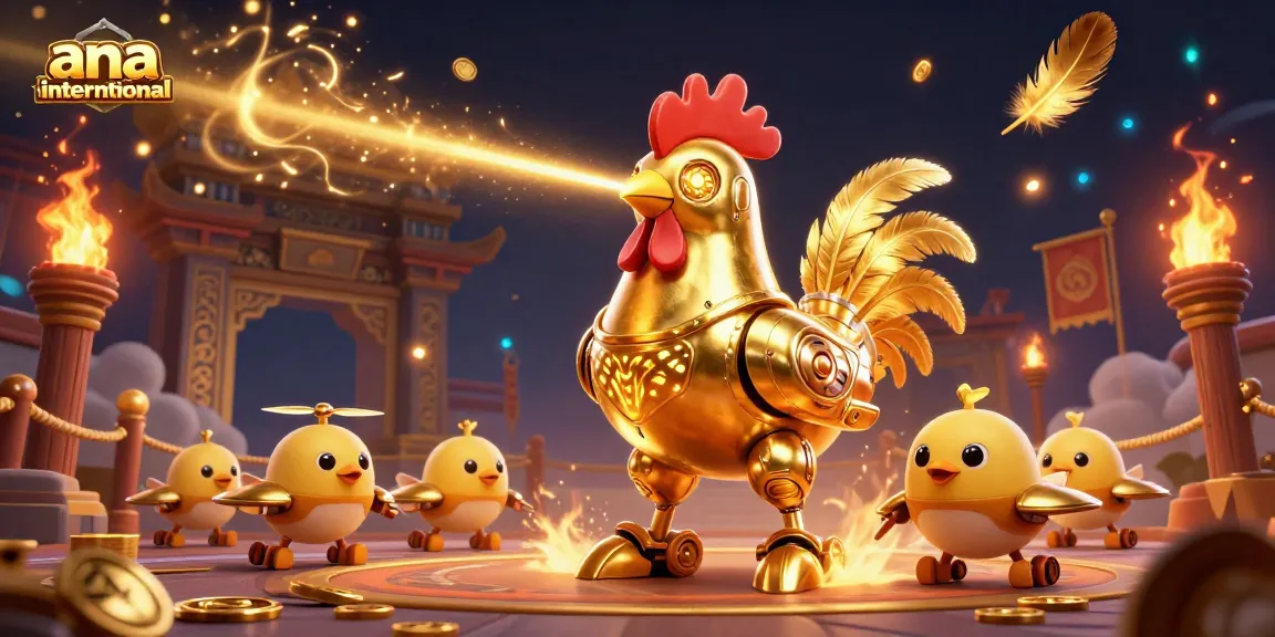 Engage with thrilling slot action at ana-international featuring a golden rooster robot laser engraving gold patterns.
