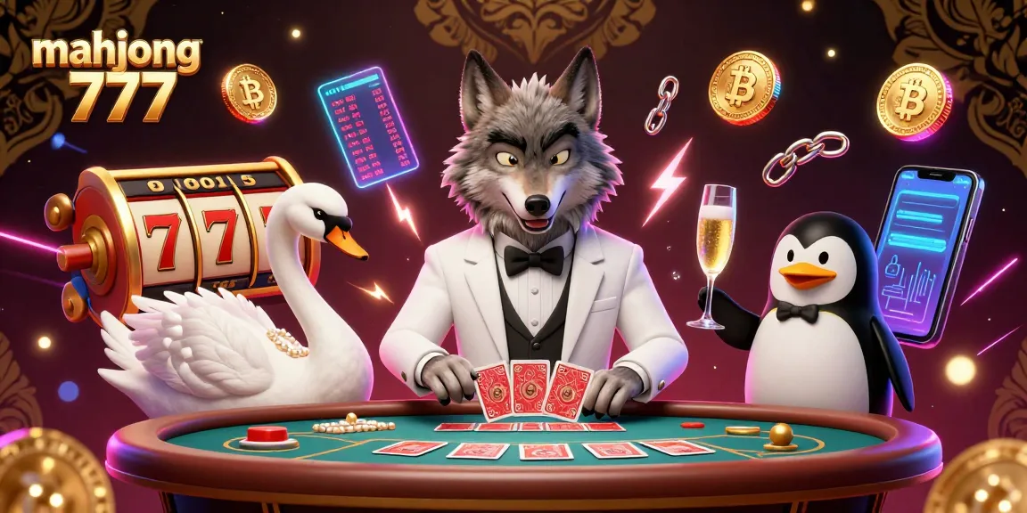 Enjoy an exciting game with mahjong 777 featuring characters at a baccarat table combined with neon crypto elements.