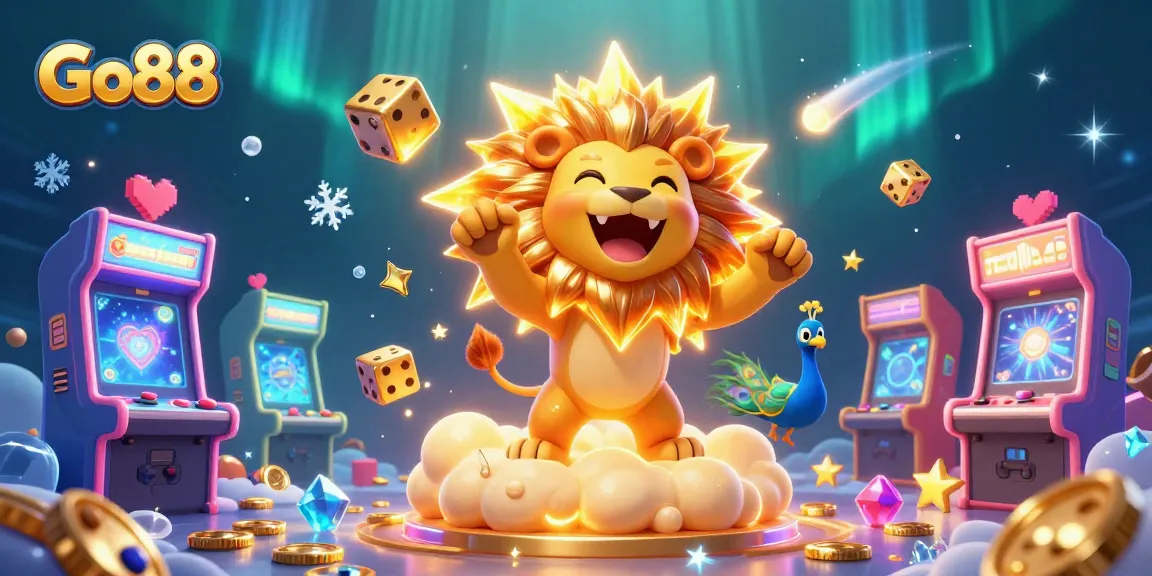 Engage with Go88’s thrilling universe in this vibrant 3D casino illustration, featuring animated characters and gaming elements.