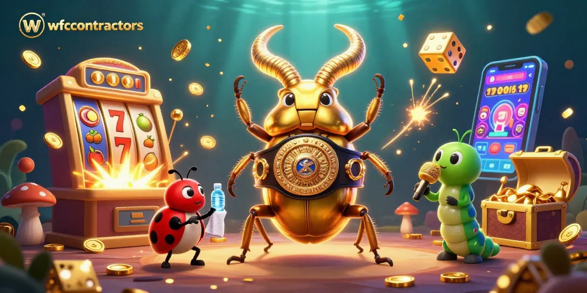 wfccontractors encourages excitement with a giant stag beetle challenging in a vibrant casino scene