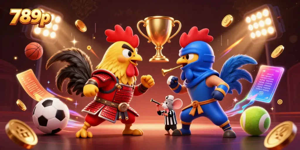 Engage with thrilling cockfighting action in 789p, showcasing vibrant roosters in a competitive setting.