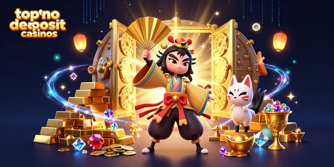 Spin and win at top no deposit bonus casinos with vibrant characters and treasures in dynamic 3D scene.