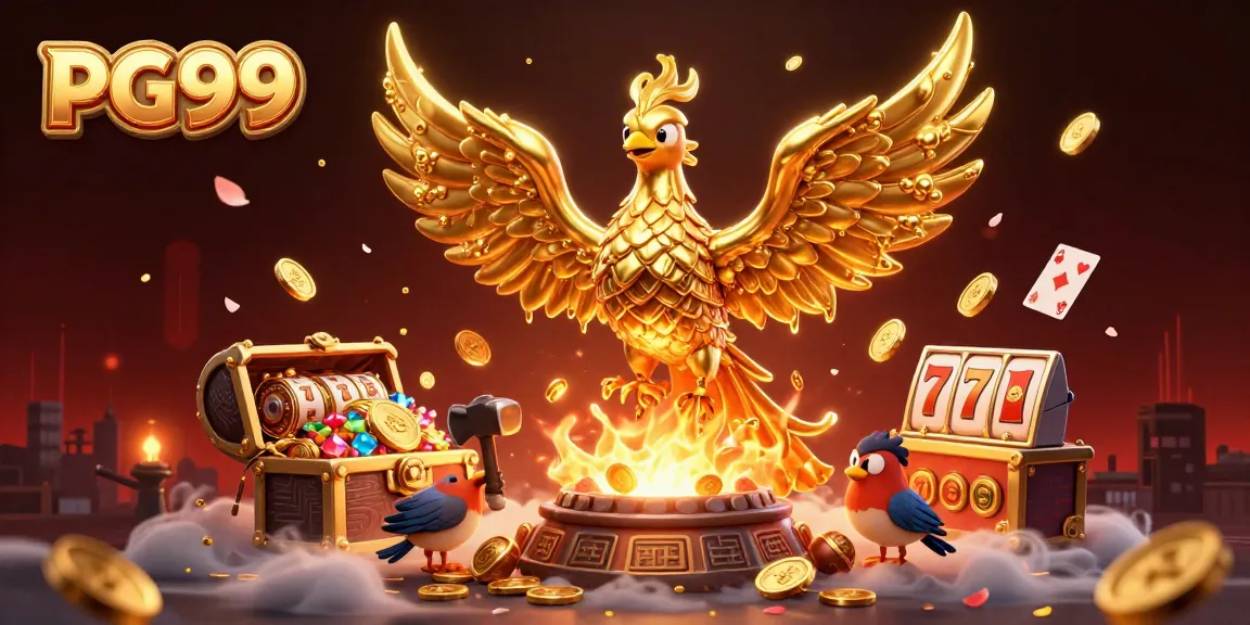 Experience winning moments at PG99 casino with dynamic golden phoenix and vibrant gaming elements.