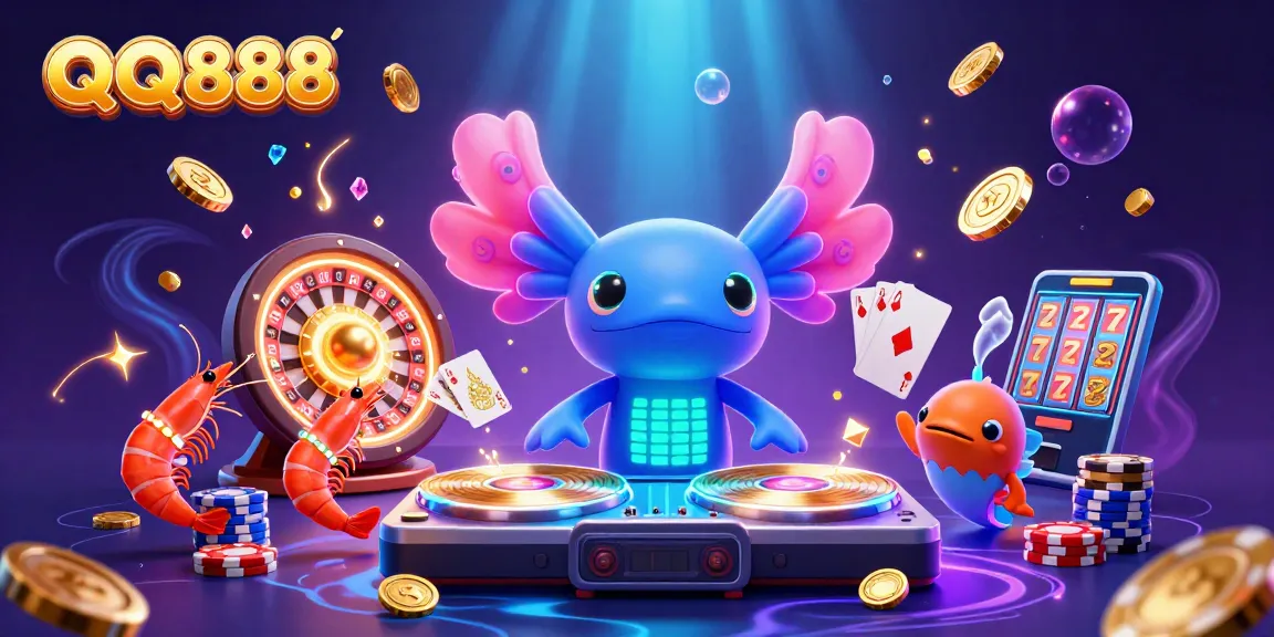 Spin into action at QQ888 with vibrant characters and rich casino elements in this 3D illustration.