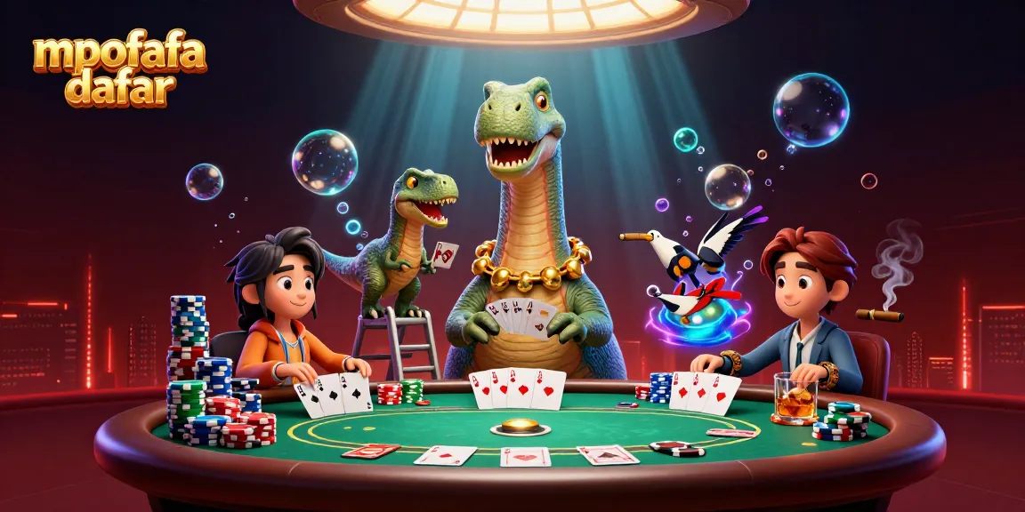 Engage in thrilling gameplay with mpofafa daftar at a lively poker table featuring vibrant characters.