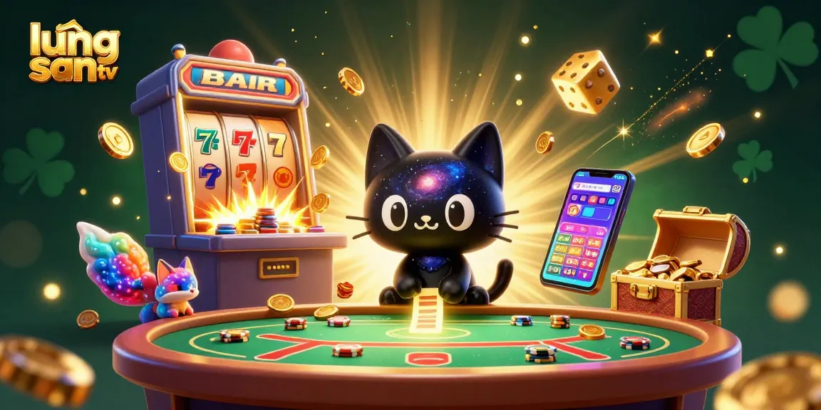 Engage with lương sơn tv's vibrant sports betting scene, featuring a cosmic cat and fox amidst jackpot visuals.