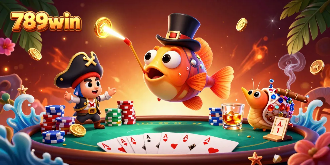 Spin to win at 789win with delightful characters engaging in a vibrant poker scene.