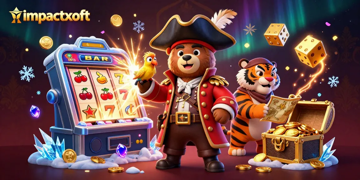 Experience the excitement of impactxoft with vibrant 3D casino elements and cartoon pirate characters.