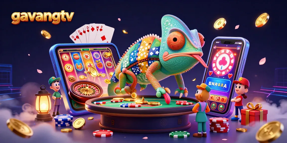 Experience thrilling gaming moments on gavangtv with a colorful chameleon casino owner and dynamic gaming elements.
