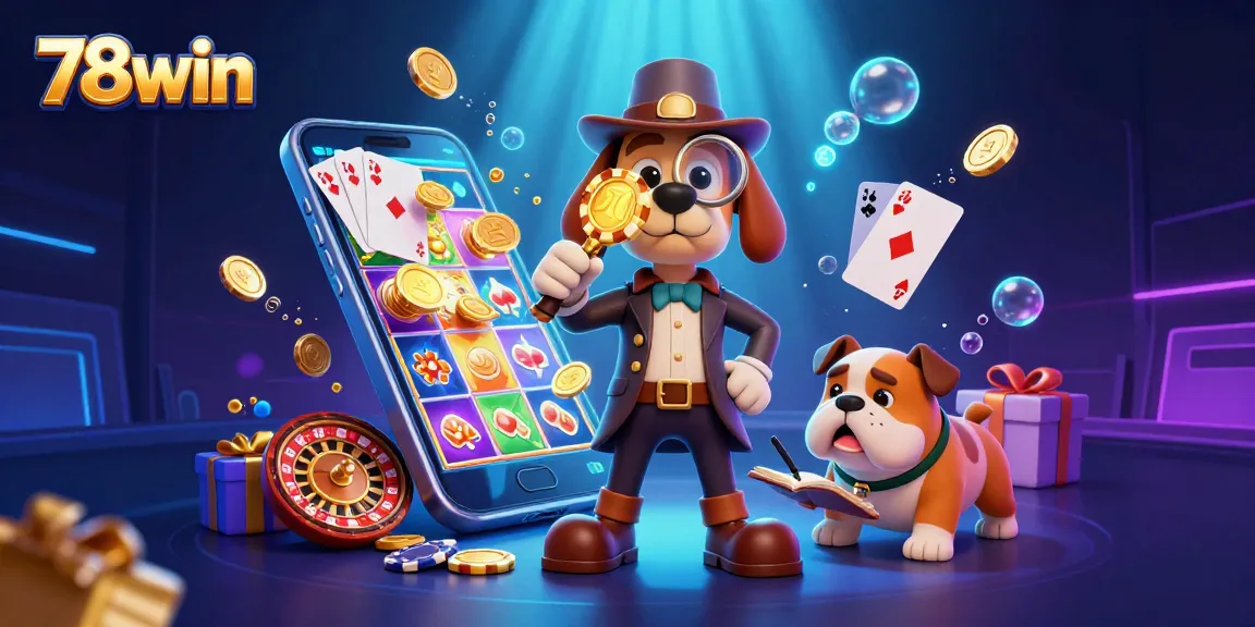 Join the treasure hunt with 78win's detective scene, featuring poker chips and vibrant gaming elements.
