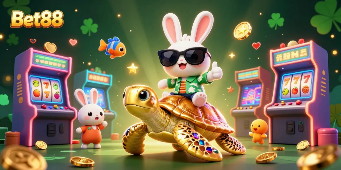 Join the Bet88 fun with lucky rabbit and golden sea turtle amid colorful casino games!