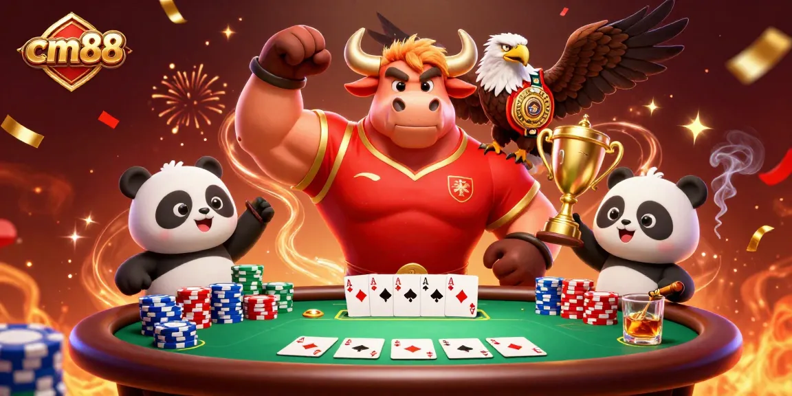 Experience epic wins at cm88 with our vibrant casino celebration illustration featuring playful characters.