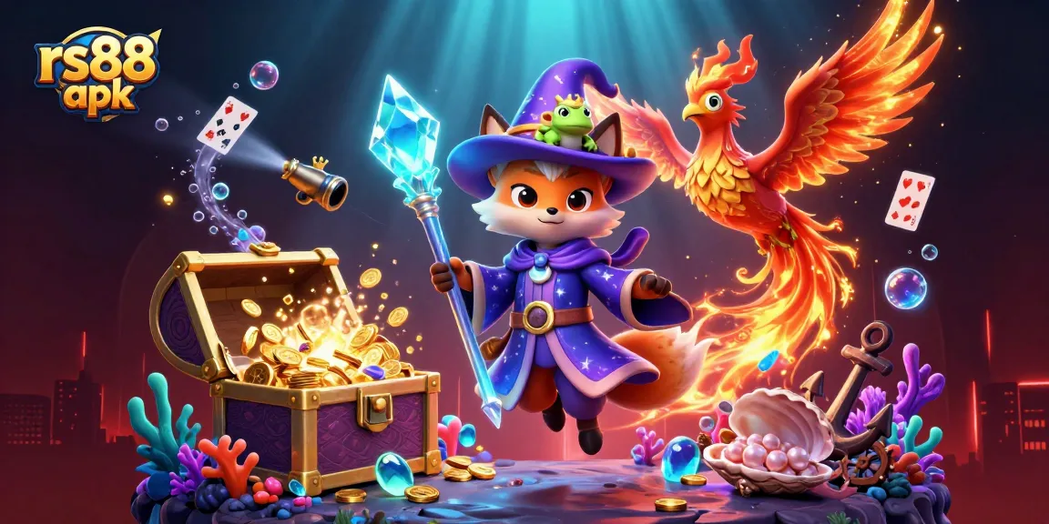 Engage with the thrilling rs88 apk action in a vibrant 3D casino scene filled with treasures.