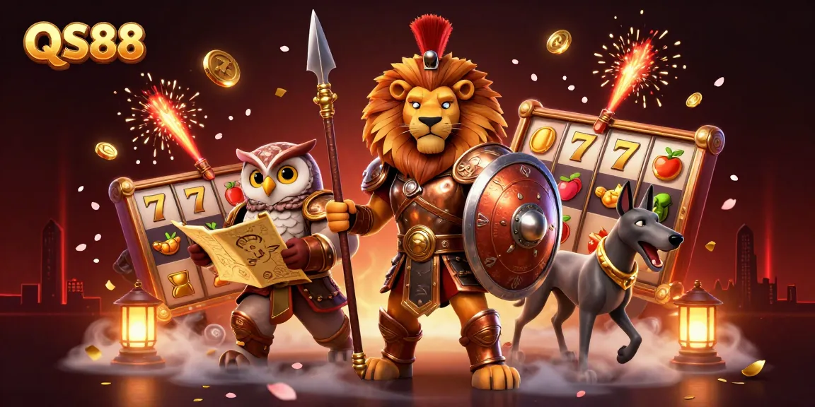 Experience thrilling gaming at QS88 with dynamic slot reels and engaging characters.