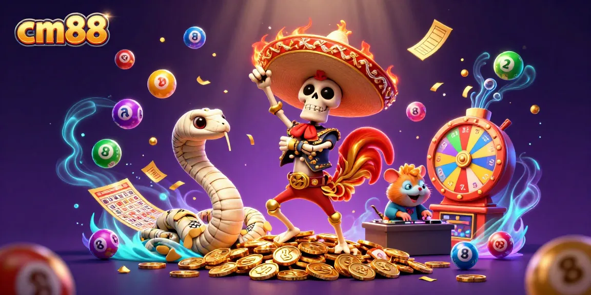 Experience vibrant wins with cm88 as a skeleton mariachi dances on golden coins surrounded by colorful lottery elements.