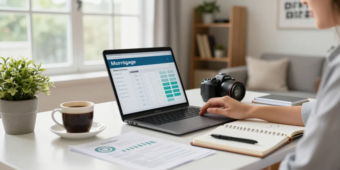 Using the simulador hipoteca on a laptop in a cozy home office environment for clear financial planning.