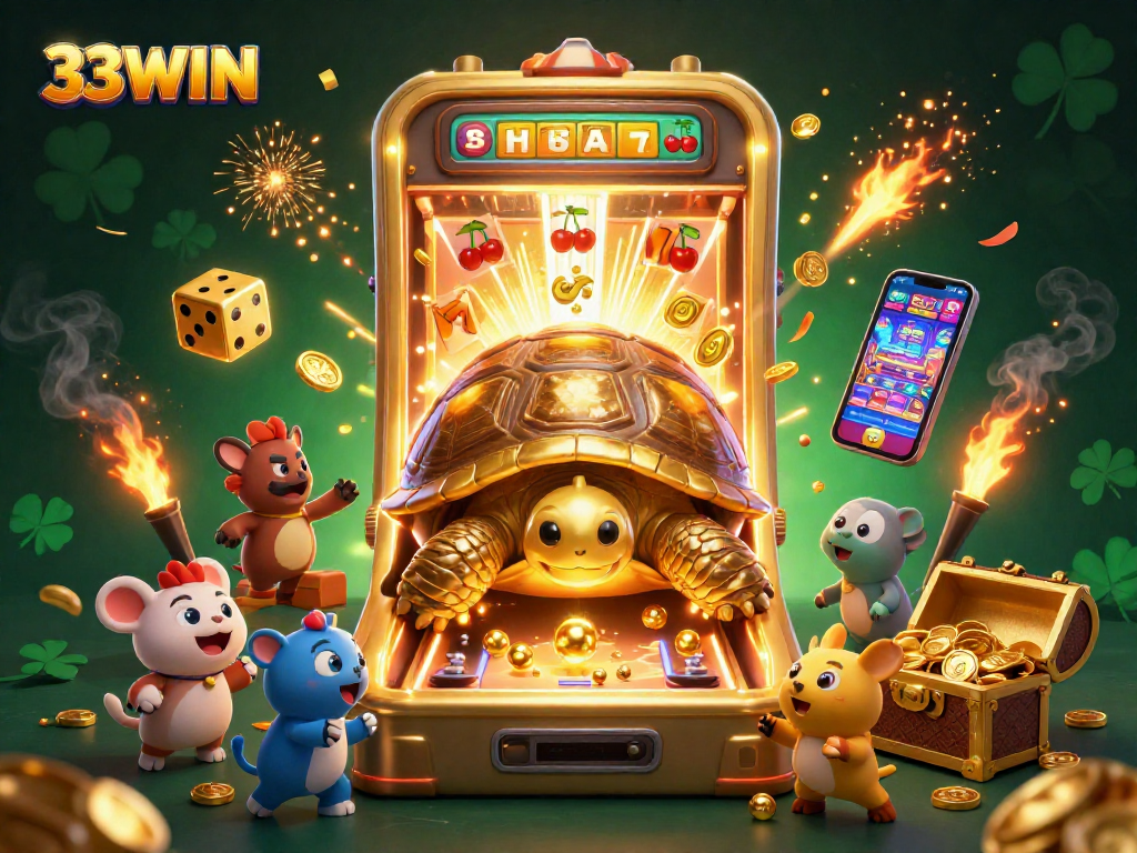 Experience thrilling wins at 33WIN with a dynamic casino scene featuring exciting gameplay and vibrant characters.