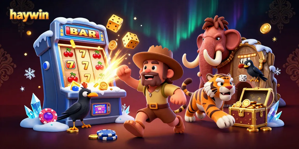 Experience the prehistoric casino adventure with haywin's caveman duo and slot machine jackpot!