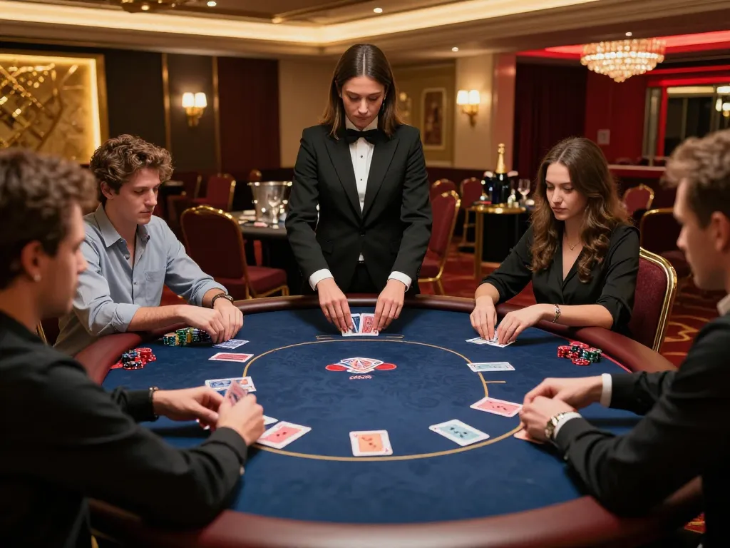 Người chơi LUCK8 tham gia vào trò chơi poker với mức cược cao tại một bàn casino sang trọng.