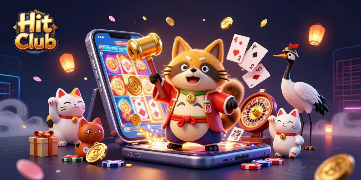 Win big at Hit Club with colorful slot games and festive characters celebrating fortune!