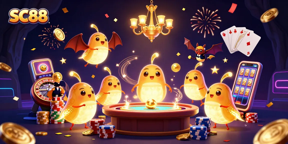 SC88 players celebrating wins in a vibrant 3D casino scene with dynamic visuals and a bat dealer.