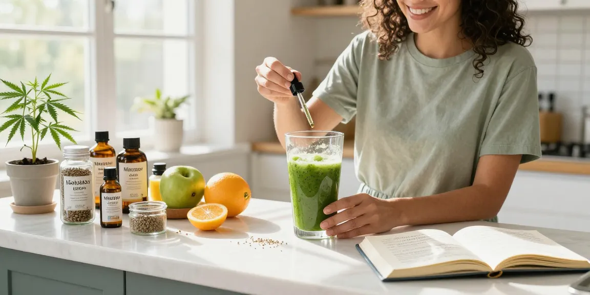 Ministry of Cannabis seeds displayed on kitchen counter with CBD oil and wellness elements promoting natural health.