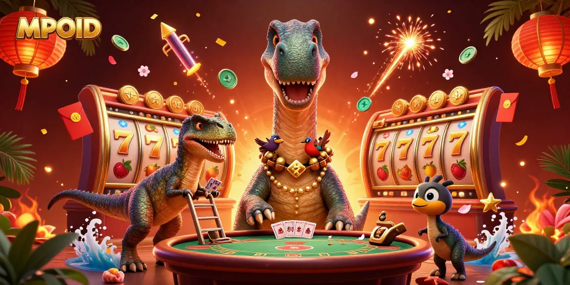 MPOID offers an exhilarating gaming experience with vibrant scenes of slot action and fun characters.