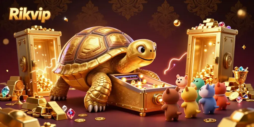 Experience thrilling gameplay at Rikvip as tiny golden balls bounce around the colossal tortoise pinball machine.