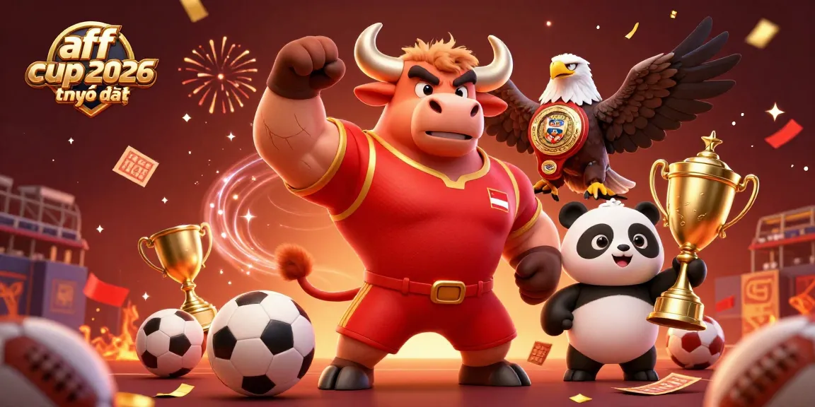 Experience the excitement of aff cup 2026 trực tiếp with dynamic sports elements and celebration graphics.