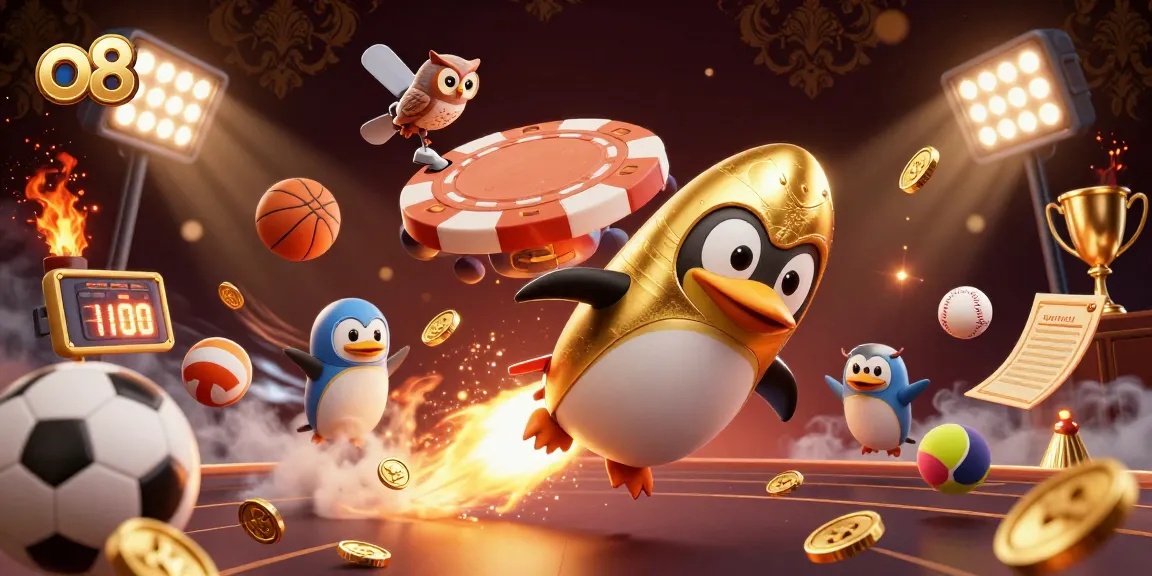 Experience thrilling gaming with o8's action-packed golden penguin adventure in a vibrant casino cosmos.