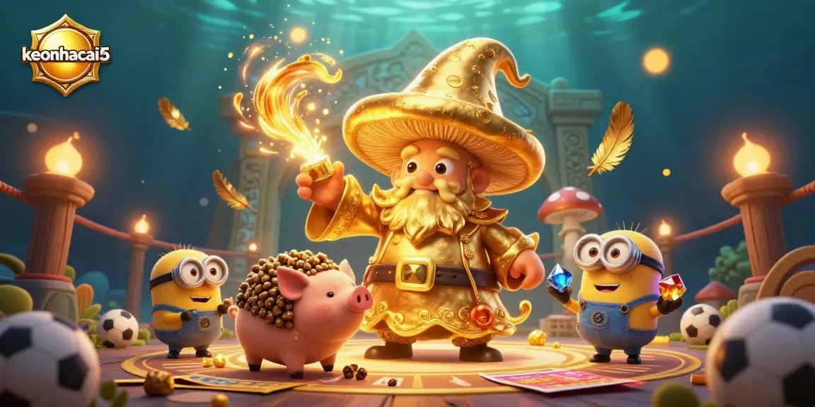 Engage with keonhacai5's thrilling sports betting visualization featuring a golden wizard and treasures.