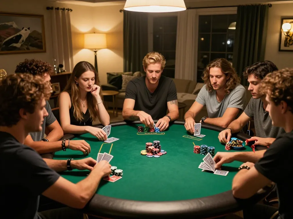 MM88 players enjoying a thrilling poker game at a cozy home setup