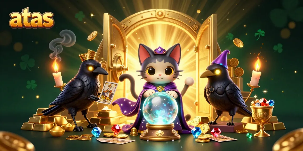Engage in thrilling gaming at ATAS, featuring captivating characters like the mystic cat and tarot raven.