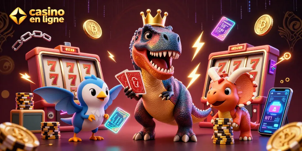 Jouez au casino en ligne avec des jackpots incroyables et des personnages amusants dans cette illustration dynamique.