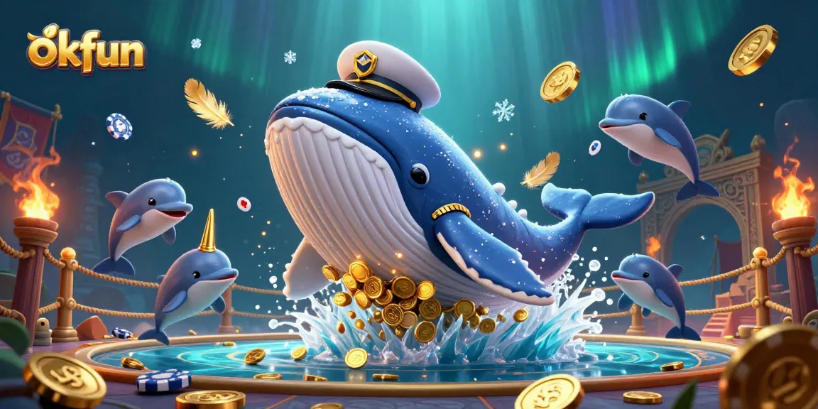 Experience thrilling slots and games with okfun in this vibrant casino-themed illustration.