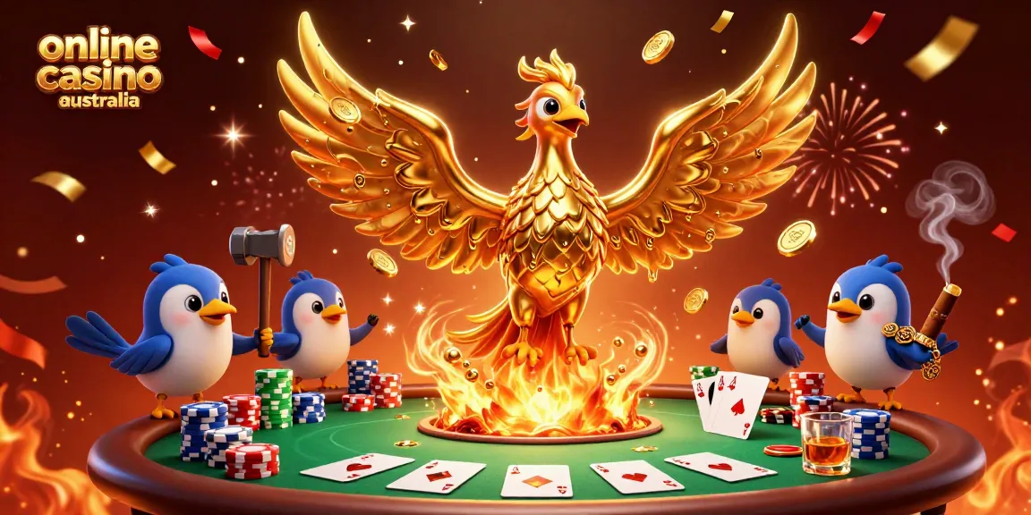 Experience thrills in an online casino Australia with a molten gold phoenix and dynamic poker scene.