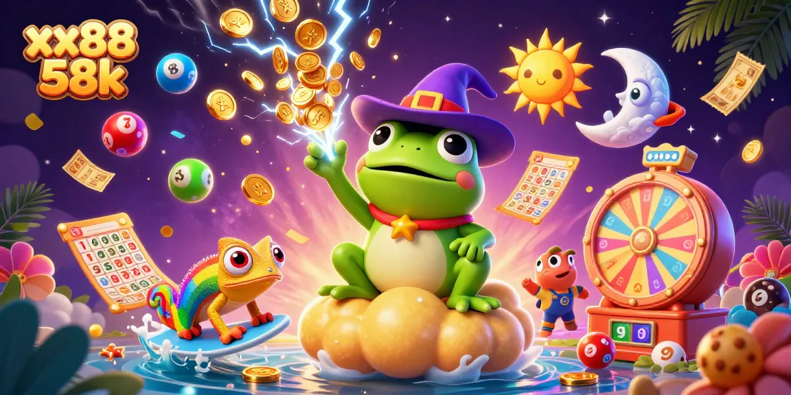 Experience the excitement of win at xx88 58k with a vibrant illustration showcasing a magical gaming adventure.