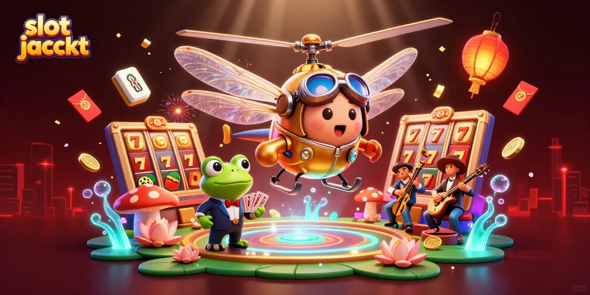 Experience the excitement of slot jackpot with vibrant characters and casino elements in this 3D digital illustration.
