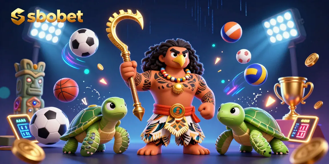 Engage with sbobet sports betting and dynamic gaming in a vibrant, detailed 3D illustration scene.