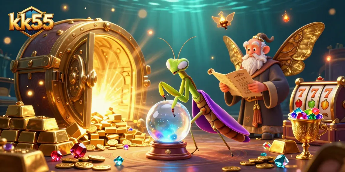 Experience thrilling games at kk55 with vibrant slot elements and mystical characters in an enchanting scene.