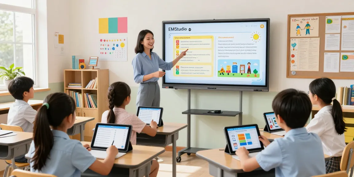 Engaging classroom scene showcasing EMStudio online teacher planner as a classroom management application for teachers.
